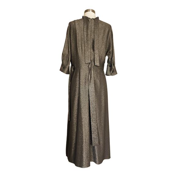 PRADA Lamé Silk Blend Dress in Gold Midi 3/4 Sleeves Runway Designer IT 44/ US 8 - Picture 15 of 16